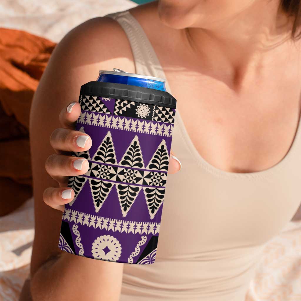 Vintage Bula Fiji 4 in 1 Can Cooler Tumbler Purple Tapa Masi Motif LT9 - Polynesian Pride