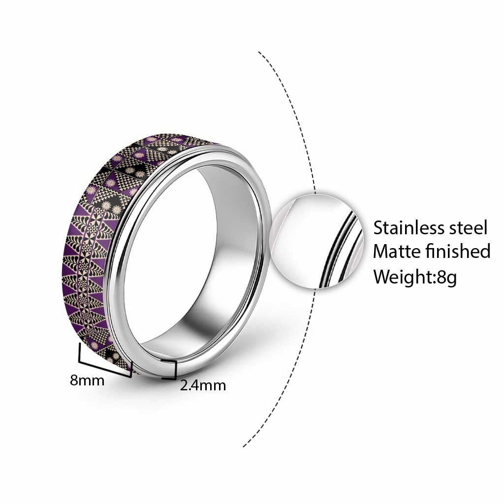Vintage Bula Fiji Classic Ring Purple Tapa Masi Motif - Polynesian Pride