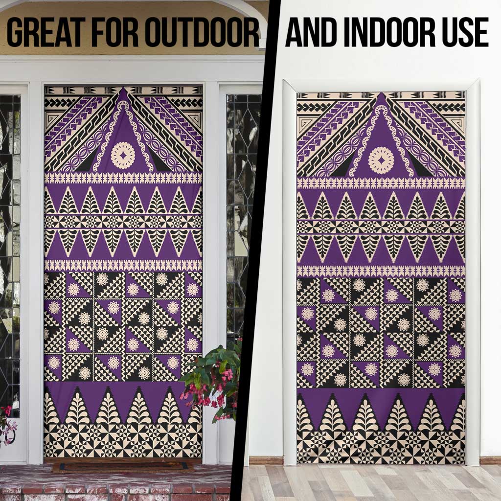 Vintage Bula Fiji Door Cover Purple Tapa Masi Motif - Polynesian Pride