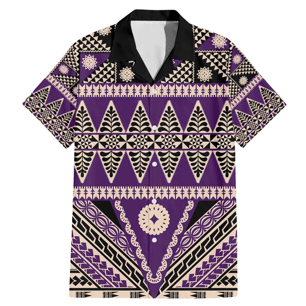 Vintage Bula Fiji Family Matching Mermaid Dress and Hawaiian Shirt Purple Tapa Masi Motif LT9 Dad's Shirt - Short Sleeve Purple - Polynesian Pride