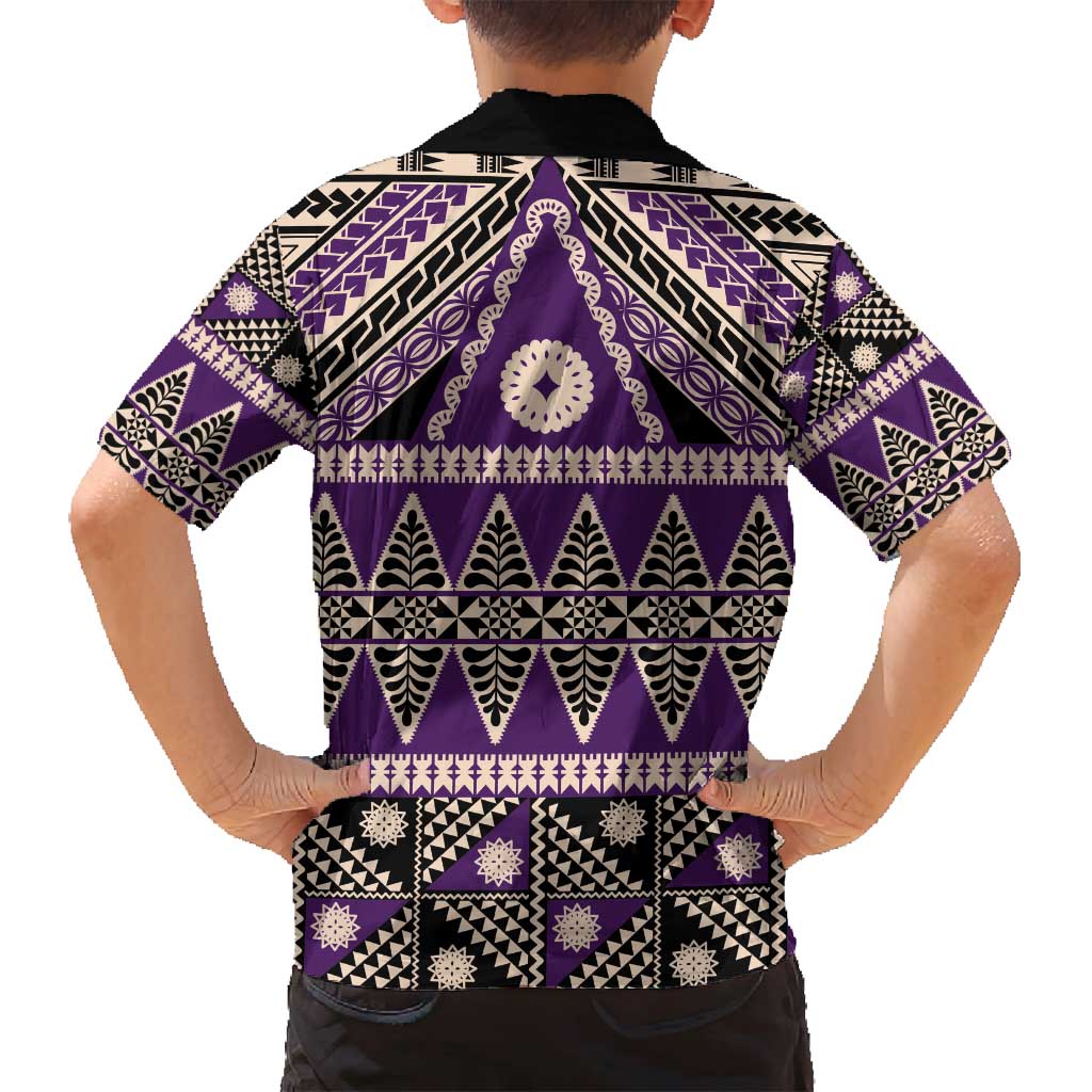 Vintage Bula Fiji Family Matching Off Shoulder Maxi Dress and Hawaiian Shirt Purple Tapa Masi Motif LT9 - Polynesian Pride
