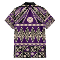 Vintage Bula Fiji Family Matching Off Shoulder Short Dress and Hawaiian Shirt Purple Tapa Masi Motif LT9 - Polynesian Pride