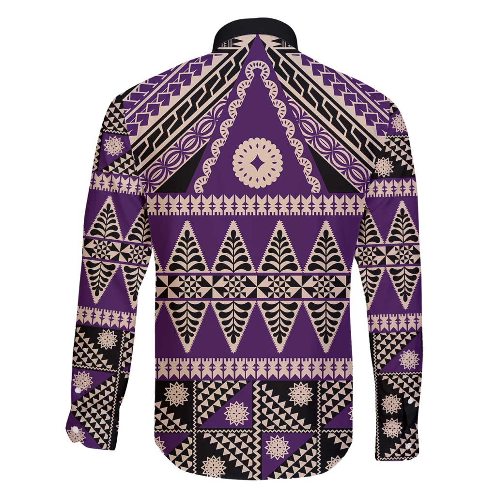 Vintage Bula Fiji Family Matching Puletasi and Hawaiian Shirt Purple Tapa Masi Motif LT9 - Polynesian Pride