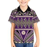 Vintage Bula Fiji Family Matching Puletasi and Hawaiian Shirt Purple Tapa Masi Motif LT9 Son's Shirt Purple - Polynesian Pride