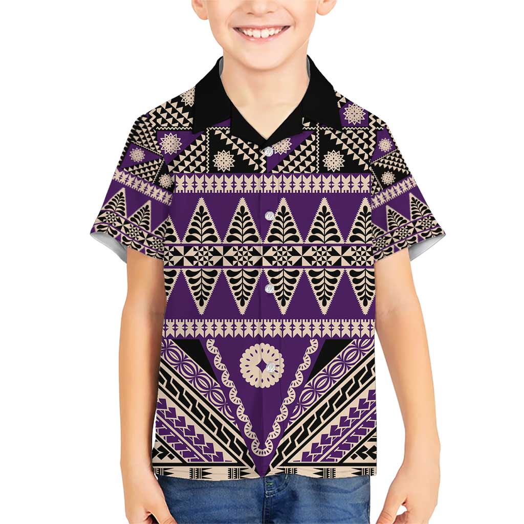Vintage Bula Fiji Family Matching Short Sleeve Bodycon Dress and Hawaiian Shirt Purple Tapa Masi Motif LT9 Son's Shirt Purple - Polynesian Pride