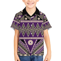 Vintage Bula Fiji Family Matching Short Sleeve Bodycon Dress and Hawaiian Shirt Purple Tapa Masi Motif LT9 Son's Shirt Purple - Polynesian Pride