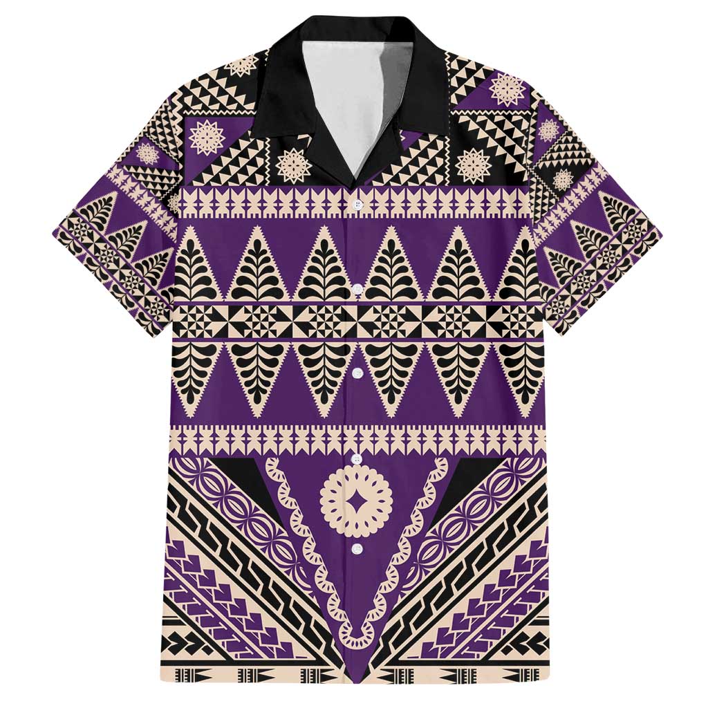 Vintage Bula Fiji Family Matching Tank Maxi Dress and Hawaiian Shirt Purple Tapa Masi Motif LT9 Dad's Shirt - Short Sleeve Purple - Polynesian Pride