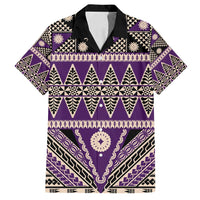 Vintage Bula Fiji Family Matching Tank Maxi Dress and Hawaiian Shirt Purple Tapa Masi Motif LT9 Dad's Shirt - Short Sleeve Purple - Polynesian Pride