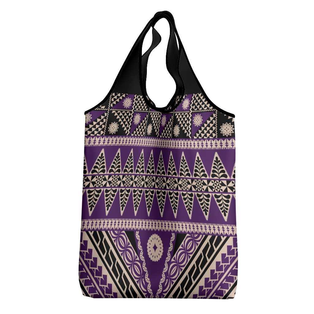 Vintage Bula Fiji Grocery Bag Purple Tapa Masi Motif