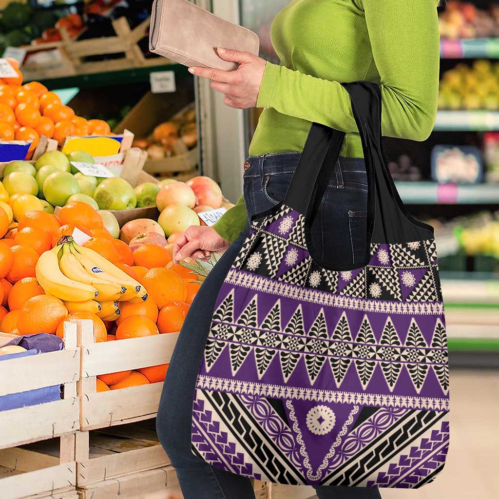 Vintage Bula Fiji Grocery Bag Purple Tapa Masi Motif