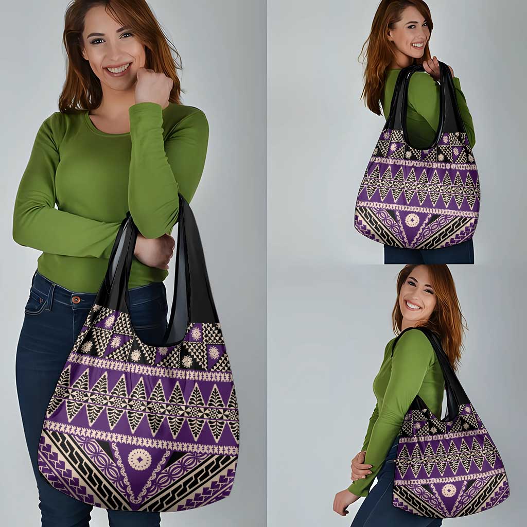 Vintage Bula Fiji Grocery Bag Purple Tapa Masi Motif