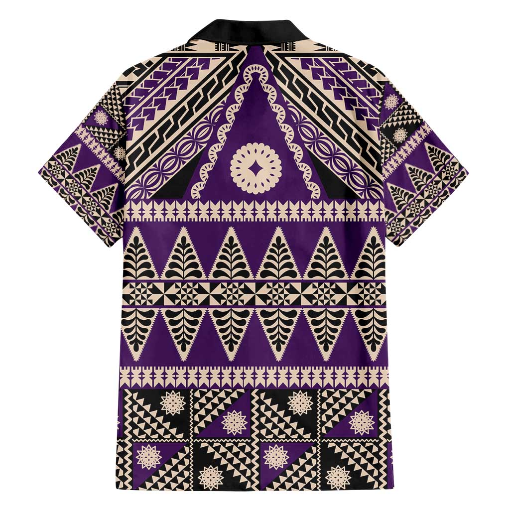 Vintage Bula Fiji Hawaiian Shirt Purple Tapa Masi Motif