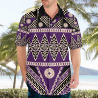 Vintage Bula Fiji Hawaiian Shirt Purple Tapa Masi Motif