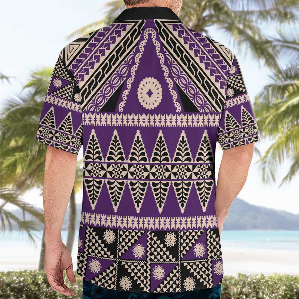 Vintage Bula Fiji Hawaiian Shirt Purple Tapa Masi Motif