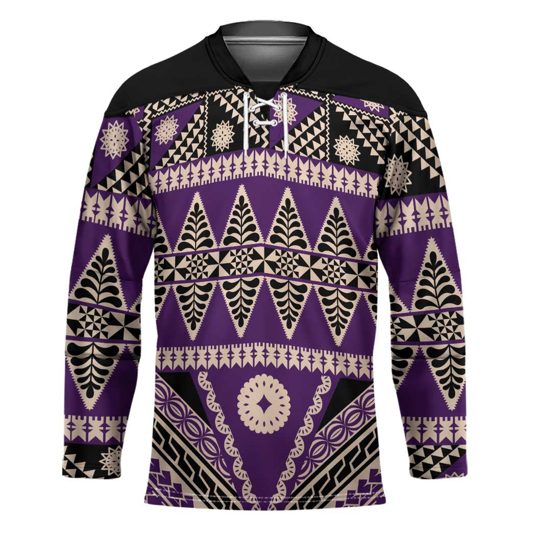 Vintage Bula Fiji Hockey Jersey Purple Tapa Masi Motif - Polynesian Pride
