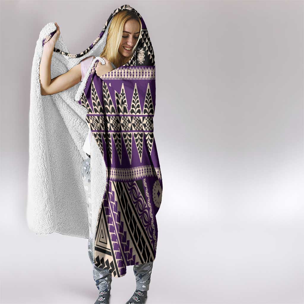 Vintage Bula Fiji Hooded Blanket Purple Tapa Masi Motif