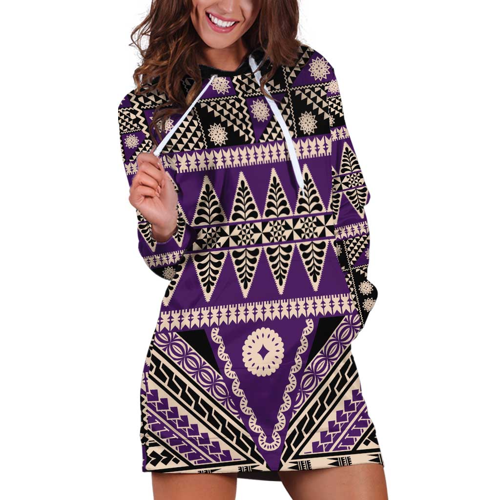 Vintage Bula Fiji Hoodie Dress Purple Tapa Masi Motif LT9 Purple - Polynesian Pride