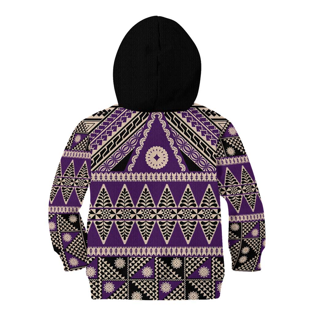 Vintage Bula Fiji Kid Hoodie Purple Tapa Masi Motif LT9 - Polynesian Pride
