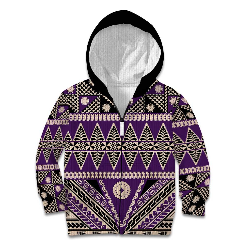 Vintage Bula Fiji Kid Hoodie Purple Tapa Masi Motif LT9 Zip Hoodie Purple - Polynesian Pride