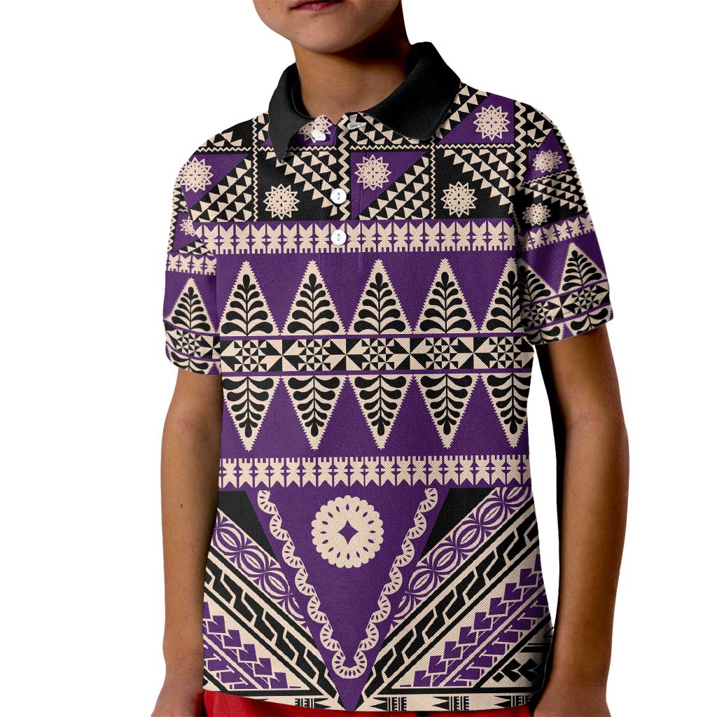 Vintage Bula Fiji Kid Polo Shirt Purple Tapa Masi Motif LT9 Kid Purple - Polynesian Pride