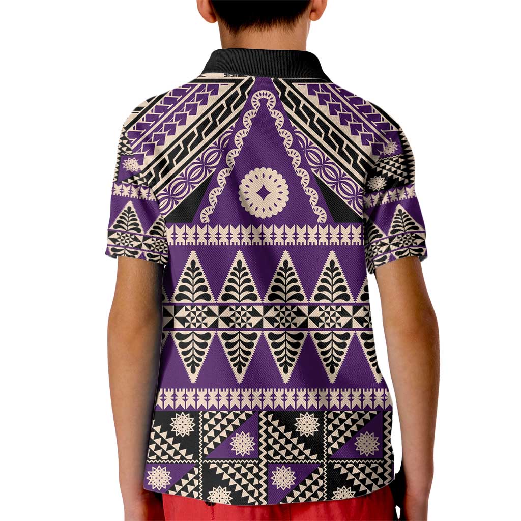 Vintage Bula Fiji Kid Polo Shirt Purple Tapa Masi Motif LT9 - Polynesian Pride
