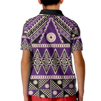 Vintage Bula Fiji Kid Polo Shirt Purple Tapa Masi Motif LT9 - Polynesian Pride