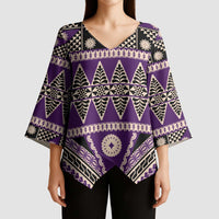 Vintage Bula Fiji Kimono Sleeve Blouse Purple Tapa Masi Motif - Polynesian Pride