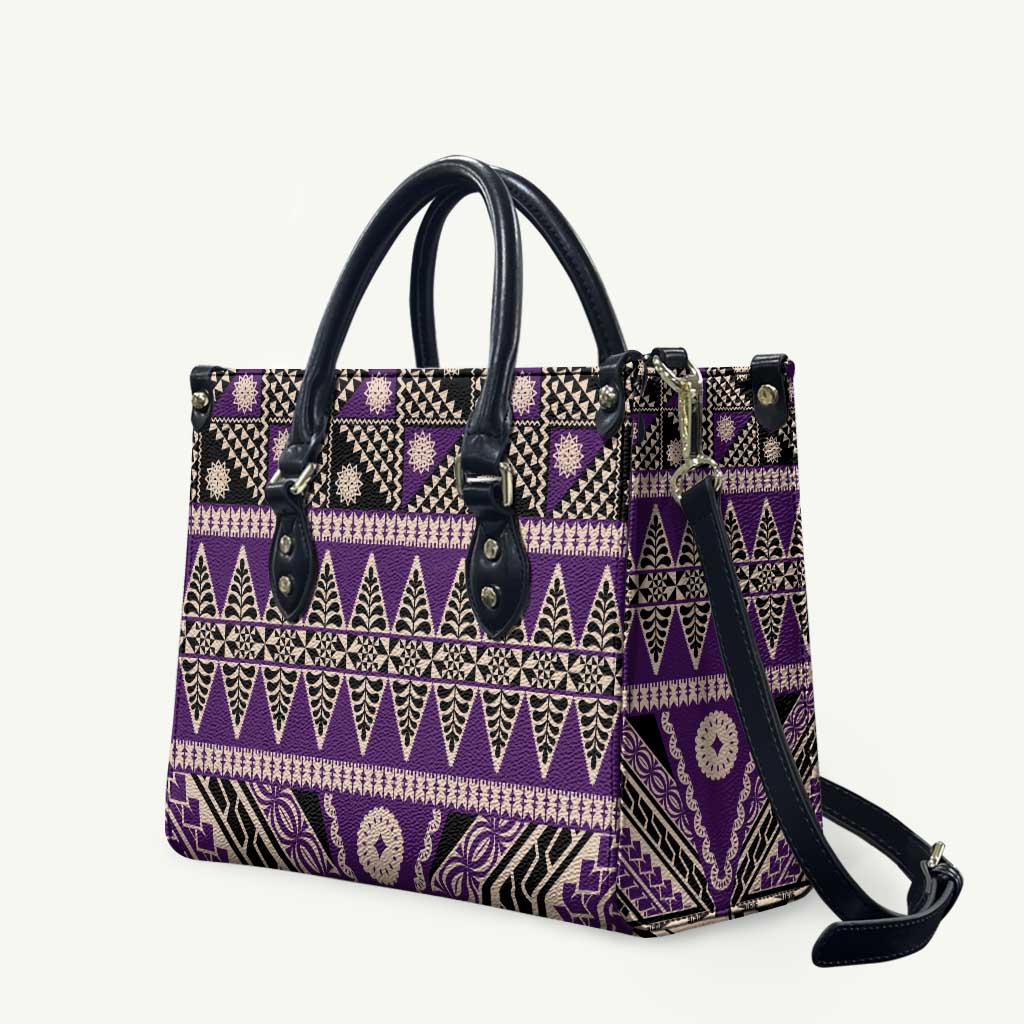 Vintage Bula Fiji Leather Bag Purple Tapa Masi Motif - Polynesian Pride