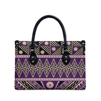Vintage Bula Fiji Leather Bag Purple Tapa Masi Motif - Polynesian Pride