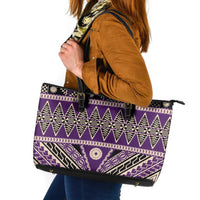 Vintage Bula Fiji Leather Tote Bag Purple Tapa Masi Motif