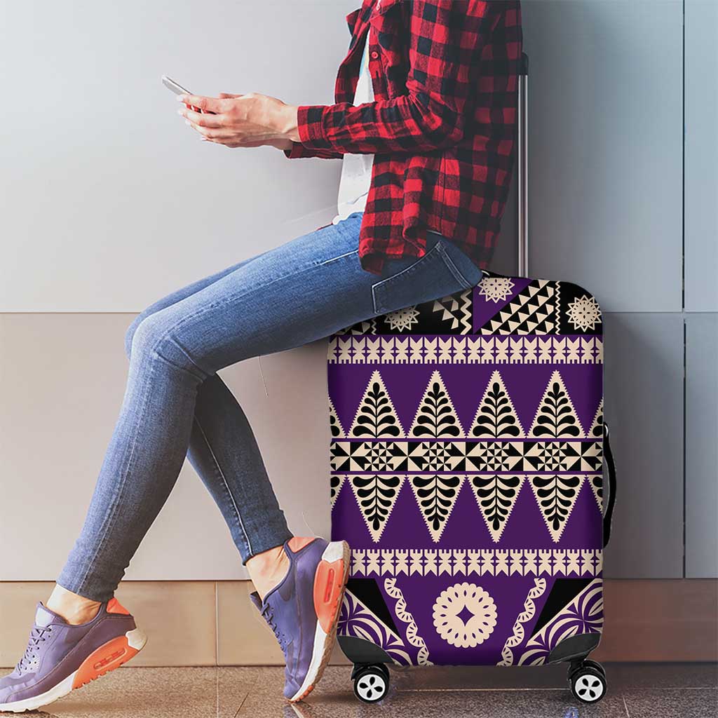 Vintage Bula Fiji Luggage Cover Purple Tapa Masi Motif