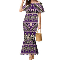 Vintage Bula Fiji Mermaid Dress Purple Tapa Masi Motif LT9 Women Purple - Polynesian Pride