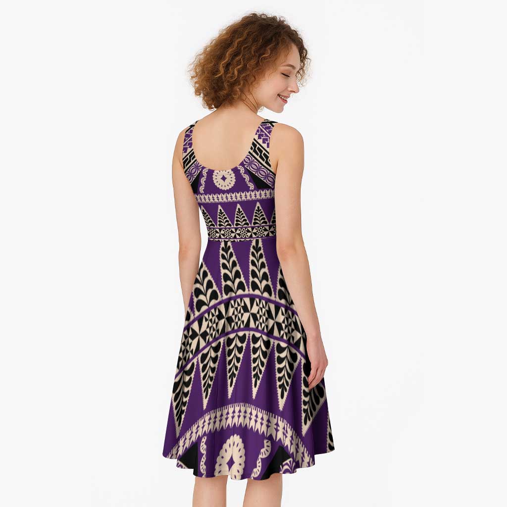Vintage Bula Fiji Midi Dress Purple Tapa Masi Motif - Polynesian Pride