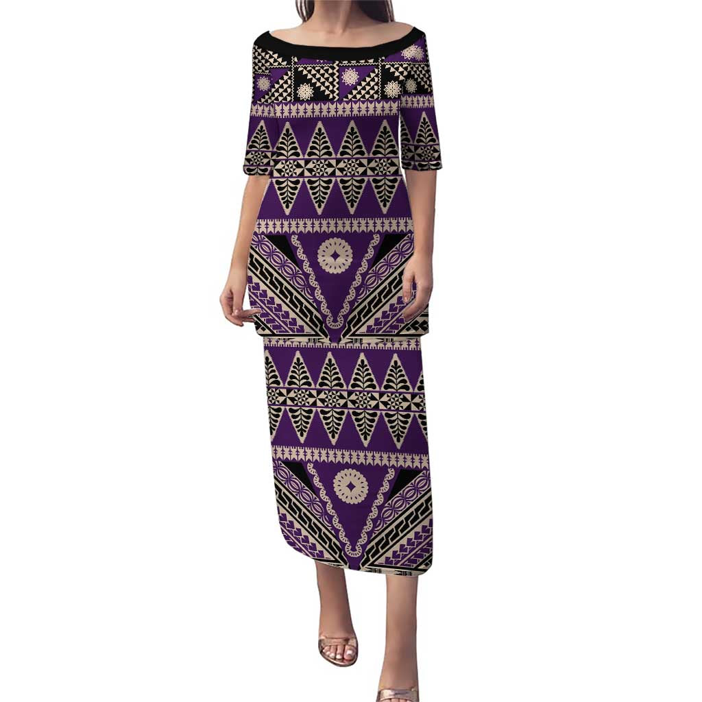 Vintage Bula Fiji Puletasi Purple Tapa Masi Motif