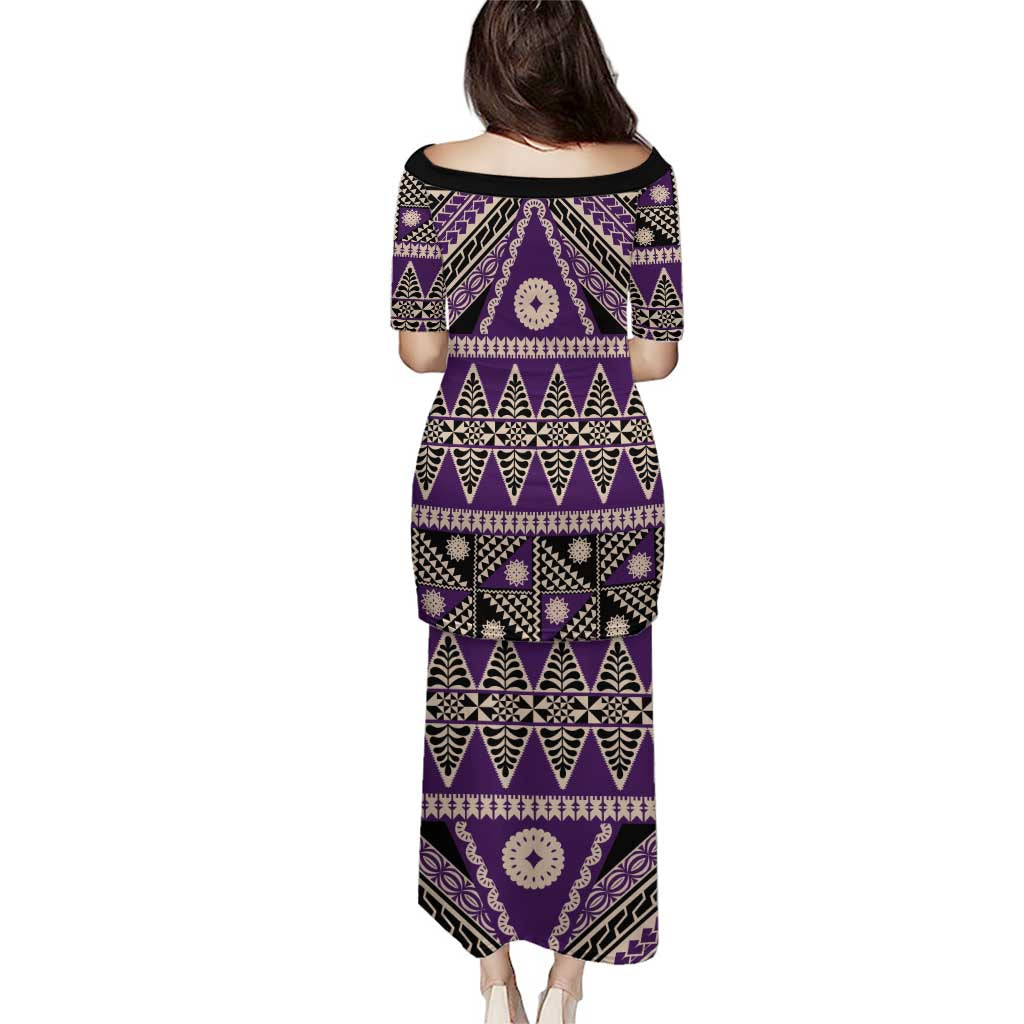 Vintage Bula Fiji Puletasi Purple Tapa Masi Motif
