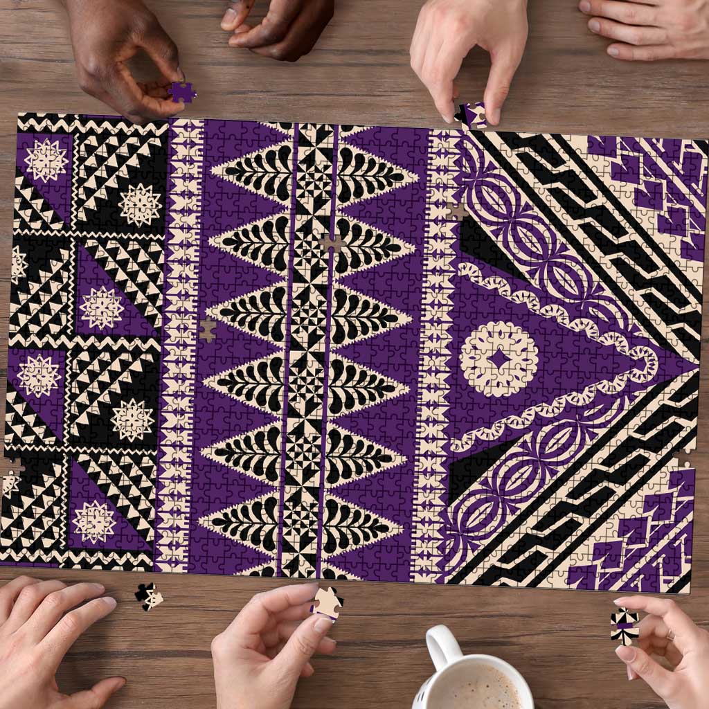 Vintage Bula Fiji Puzzle Purple Tapa Masi Motif LT9 - Polynesian Pride