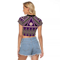 Vintage Bula Fiji Raglan Cropped T Shirt Purple Tapa Masi Motif LT9 - Polynesian Pride