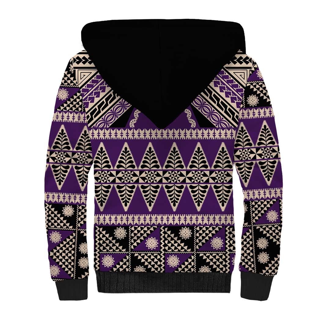 Vintage Bula Fiji Sherpa Hoodie Purple Tapa Masi Motif LT9 - Polynesian Pride