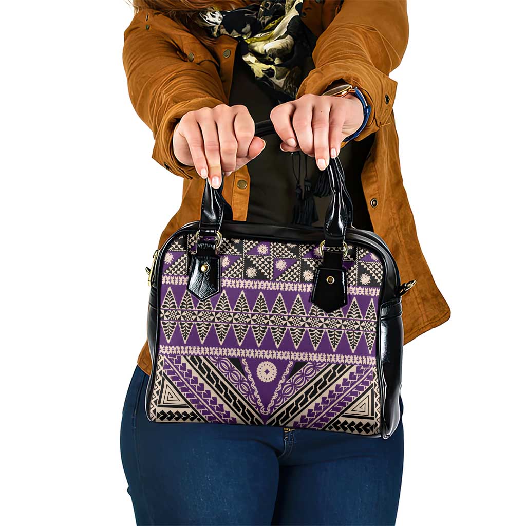 Vintage Bula Fiji Shoulder Handbag Purple Tapa Masi Motif