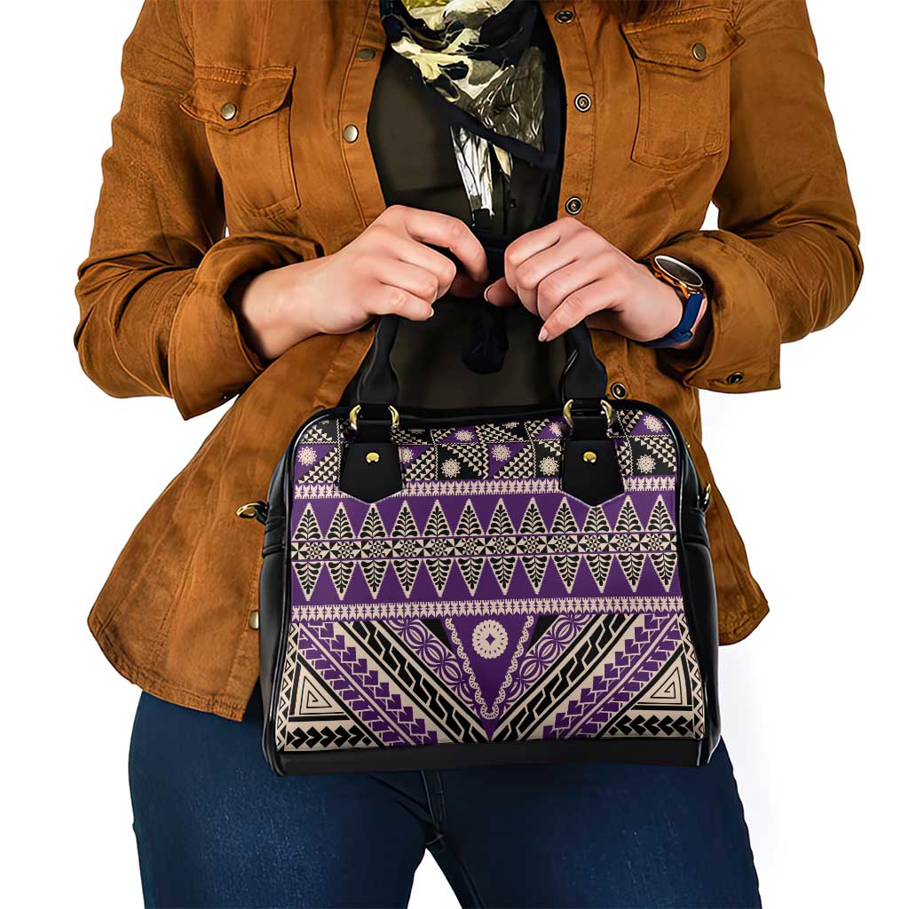 Vintage Bula Fiji Shoulder Handbag Purple Tapa Masi Motif