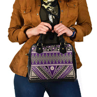 Vintage Bula Fiji Shoulder Handbag Purple Tapa Masi Motif