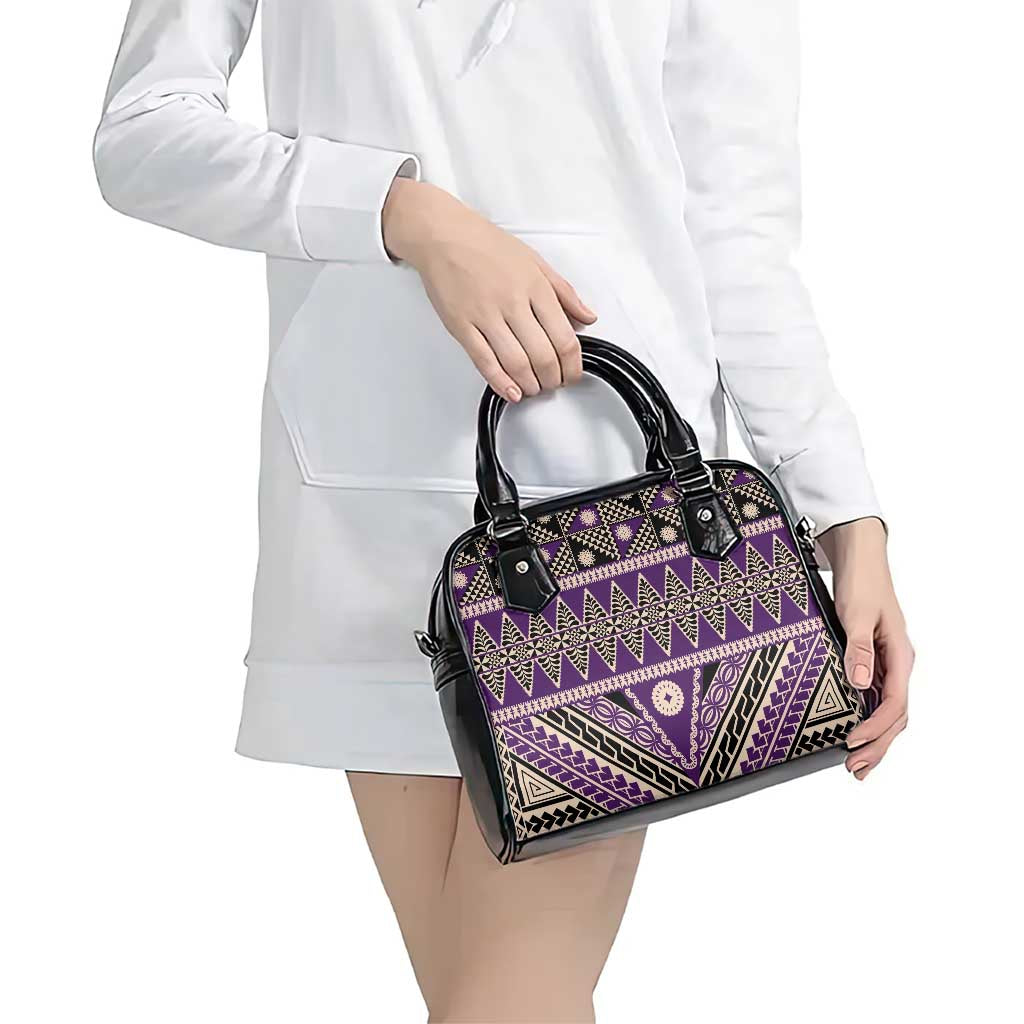 Vintage Bula Fiji Shoulder Handbag Purple Tapa Masi Motif