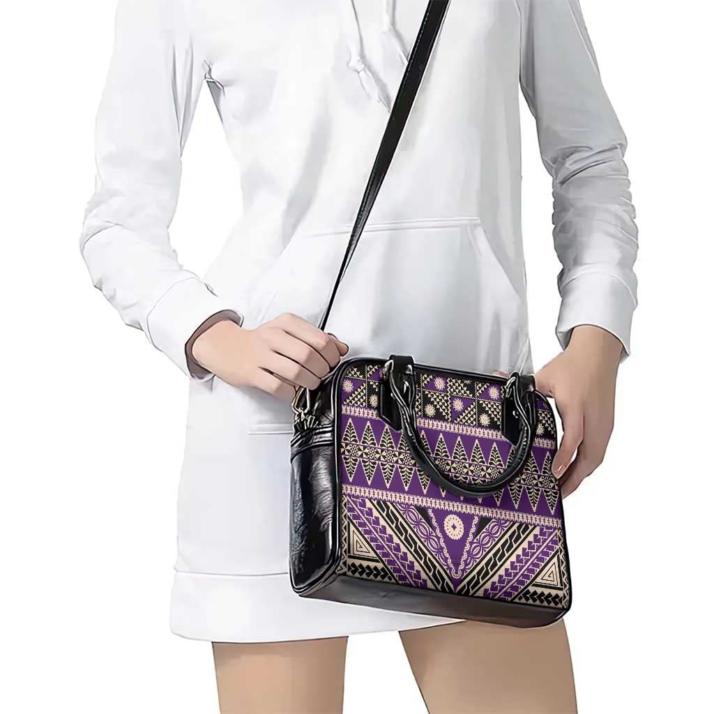 Vintage Bula Fiji Shoulder Handbag Purple Tapa Masi Motif