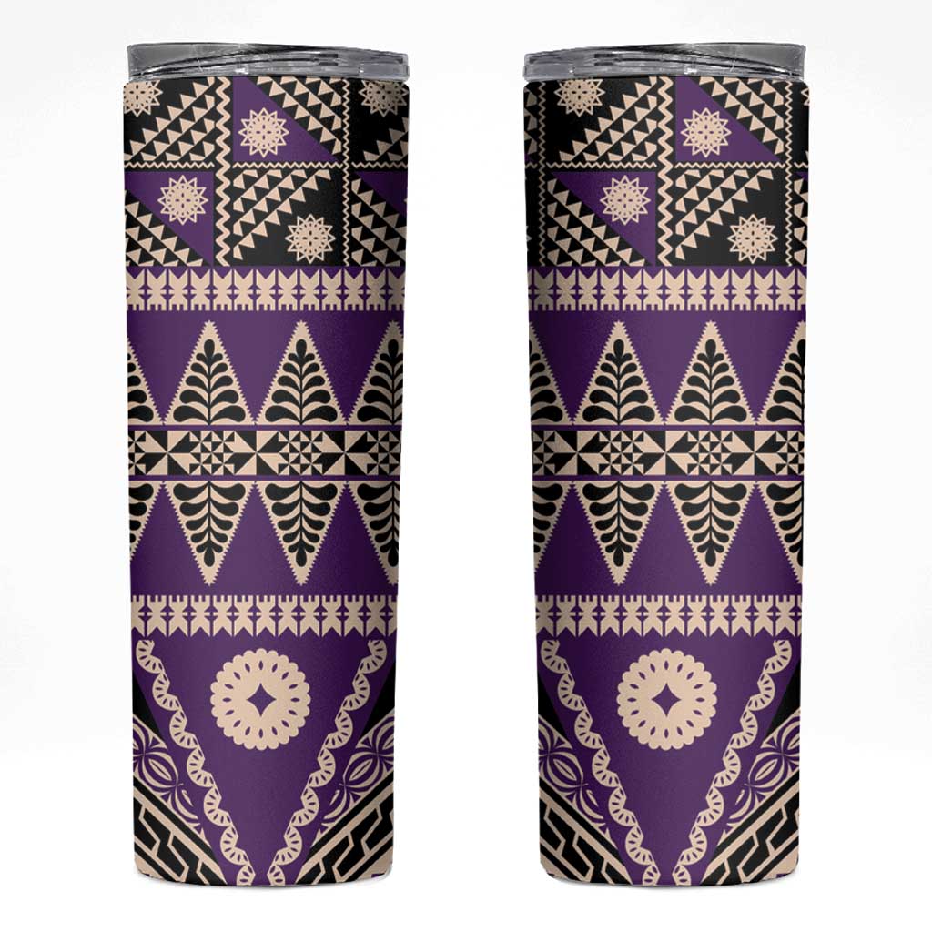 Vintage Bula Fiji Skinny Tumbler Purple Tapa Masi Motif LT9 Purple - Polynesian Pride