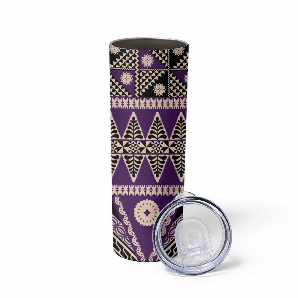 Vintage Bula Fiji Skinny Tumbler Purple Tapa Masi Motif LT9 - Polynesian Pride