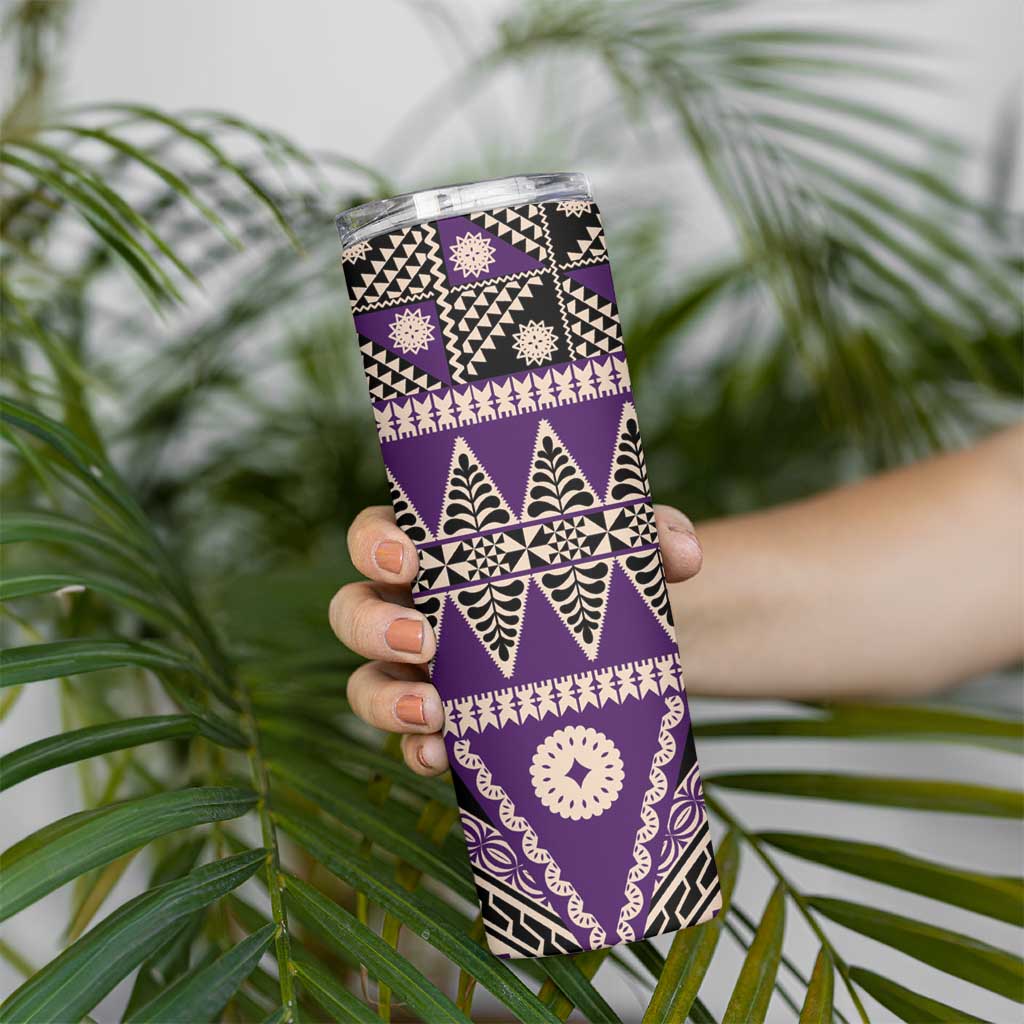 Vintage Bula Fiji Skinny Tumbler Purple Tapa Masi Motif LT9 - Polynesian Pride