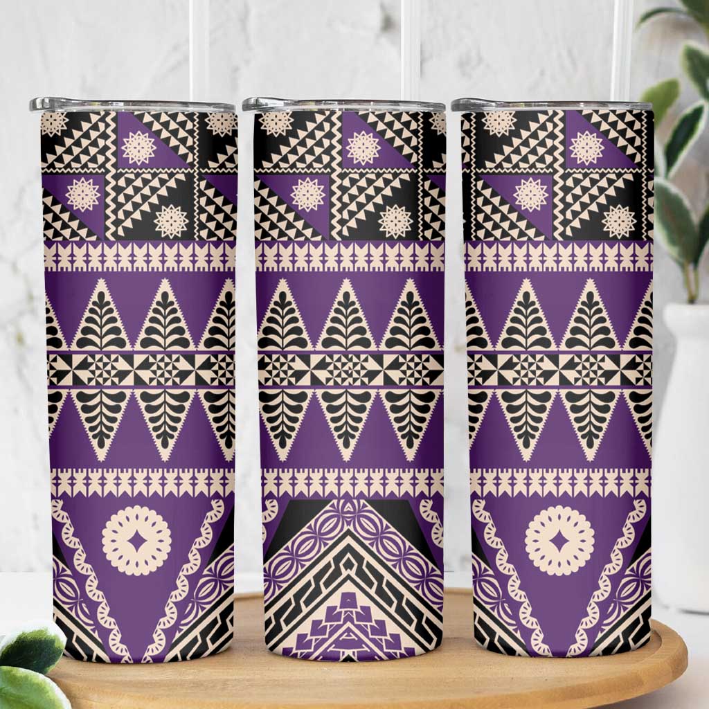 Vintage Bula Fiji Skinny Tumbler Purple Tapa Masi Motif LT9 - Polynesian Pride