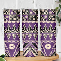 Vintage Bula Fiji Skinny Tumbler Purple Tapa Masi Motif LT9 - Polynesian Pride