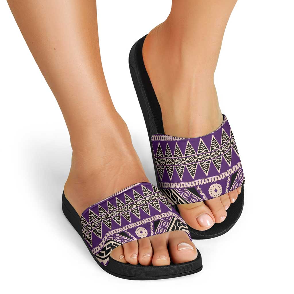 Vintage Bula Fiji Slide Sandals Purple Tapa Masi Motif - Polynesian Pride