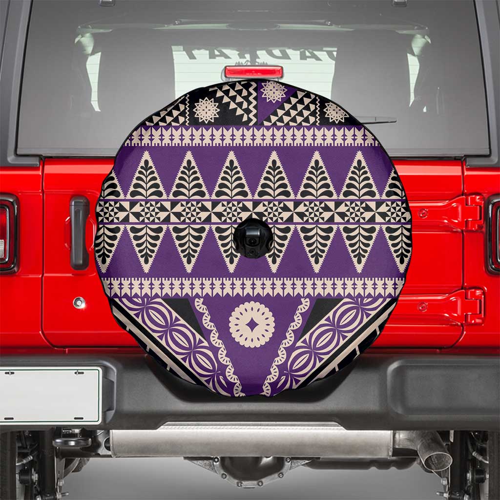 Vintage Bula Fiji Spare Tire Cover Purple Tapa Masi Motif LT9 - Polynesian Pride